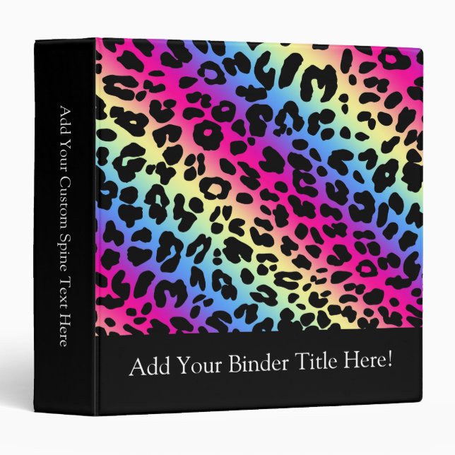 Neon Rainbow Leopard Pattern Print Binder (Front/Spine)