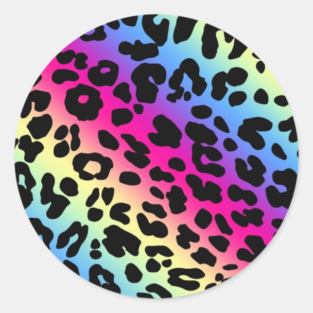 Neon Rainbow Leopard Pattern Print Classic Round Sticker (Front)