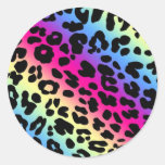 Neon Rainbow Leopard Pattern Print Classic Round Sticker