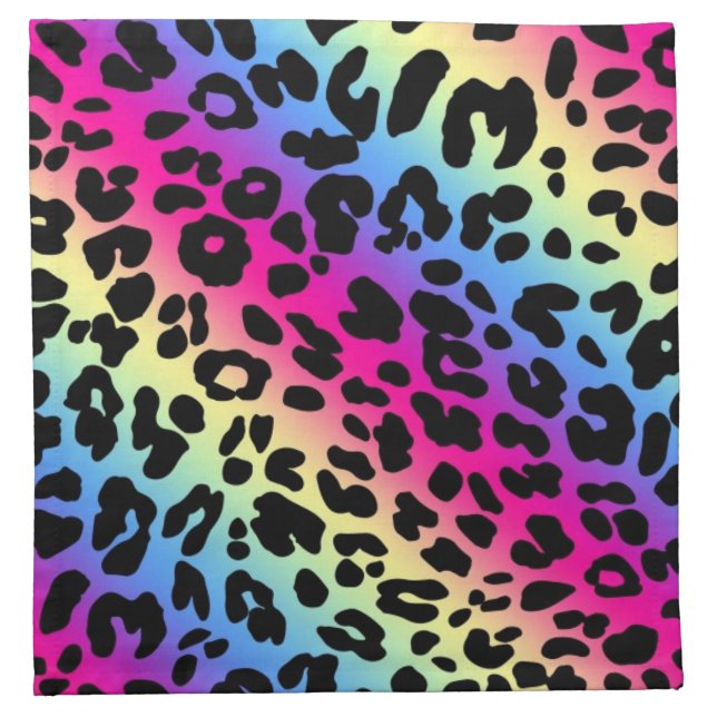 Neon Rainbow Leopard Pattern Print Cloth Napkin (Front)