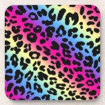 Neon Rainbow Leopard Pattern Print Coaster