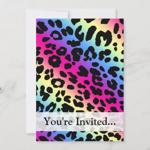 Neon Rainbow Leopard Pattern Print Invitation
