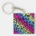 Neon Rainbow Leopard Pattern Print Keychain