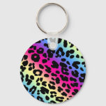 Neon Rainbow Leopard Pattern Print Keychain