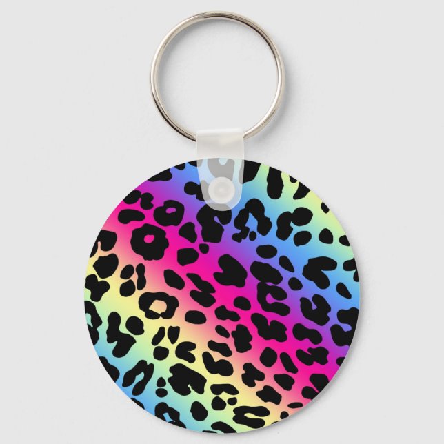 Neon Rainbow Leopard Pattern Print Keychain (Front)