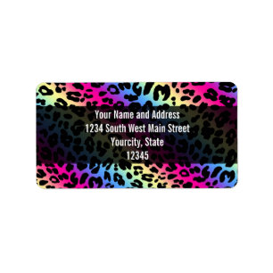 Neon Rainbow Leopard Pattern Print Label