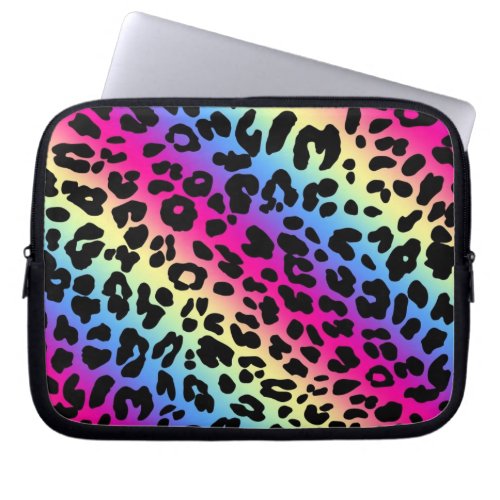 Neon Rainbow Leopard Pattern Print Laptop Sleeve