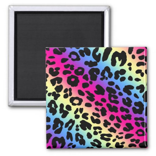 Neon Rainbow Leopard Pattern Print Magnet