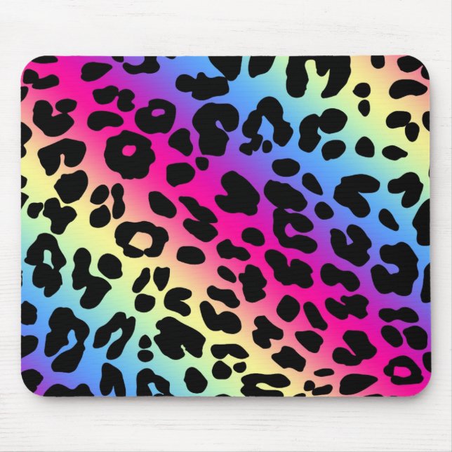 Neon Rainbow Leopard Pattern Print Mouse Pad (Front)