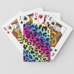 Neon Rainbow Leopard Pattern Print Playing Cards