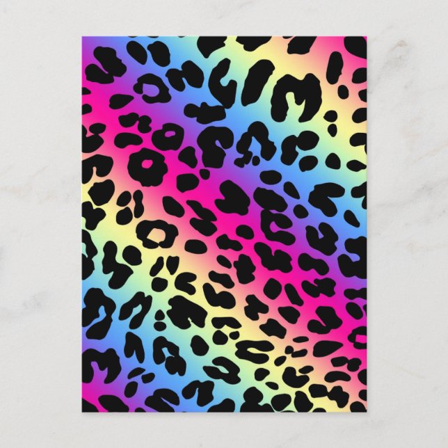 Neon Rainbow Leopard Pattern Print Postcard (Front)