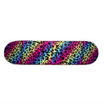 Neon Rainbow Leopard Pattern Print Skateboard