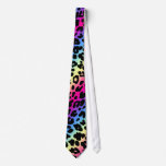 Neon Rainbow Leopard Pattern Print Tie