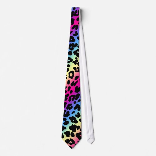 Neon Rainbow Leopard Pattern Print Tie
