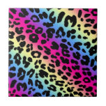 Neon Rainbow Leopard Pattern Print Tile