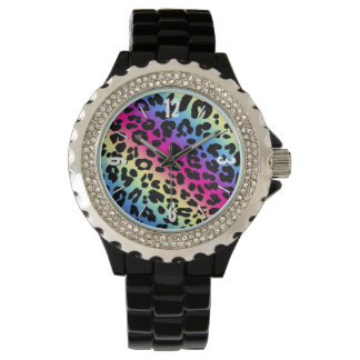 Neon Rainbow Leopard Pattern Print Watch