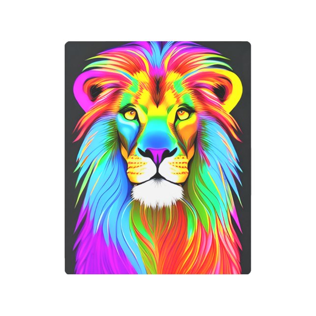 Neon Rainbow Lion   Metal Print (Front)