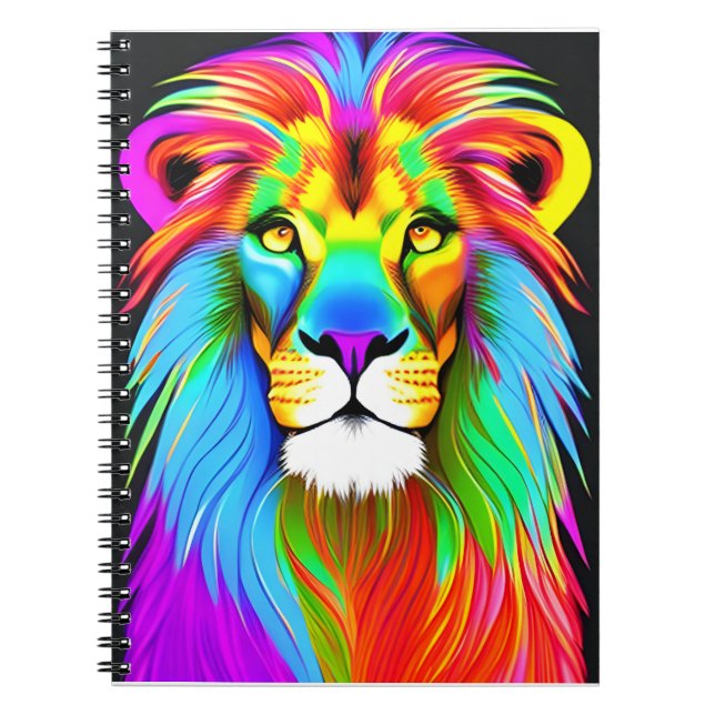 Neon Rainbow Lion   Notebook (Front)