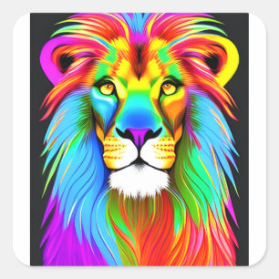 Neon Rainbow Lion  Square Sticker