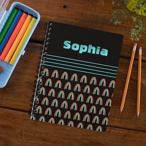 Neon Rainbow Monogram Black Notebook