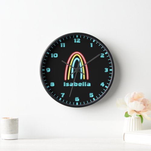 Neon Rainbow Monogram Name Clock