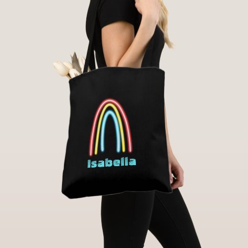 Neon Rainbow Monogram Name  Tote Bag