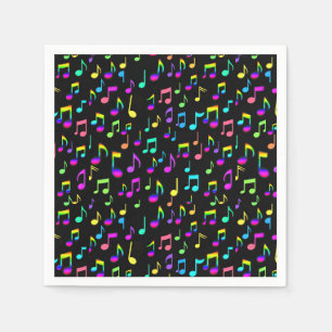 Neon Rainbow Musical Notes On Black Napkins
