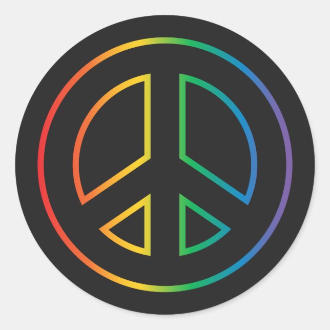 Neon Rainbow Peace Sign Classic Round Sticker (Front)