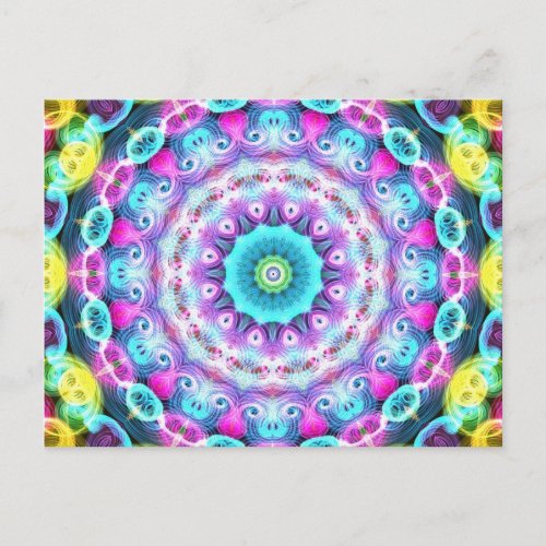 neon rainbow peacock postcard