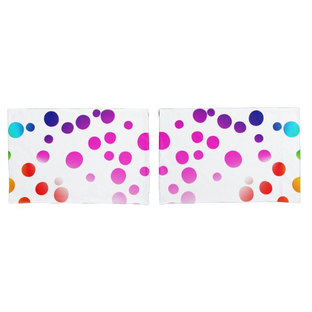 Neon Rainbow Polka Dots On White Pillow Case (Front-Set)