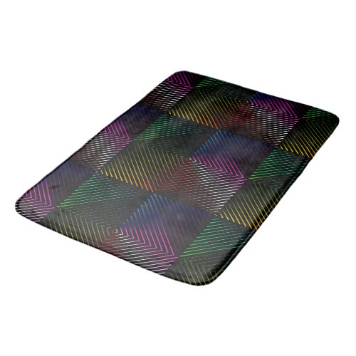 Neon Rainbow Prism Squares On Black Bath Mat