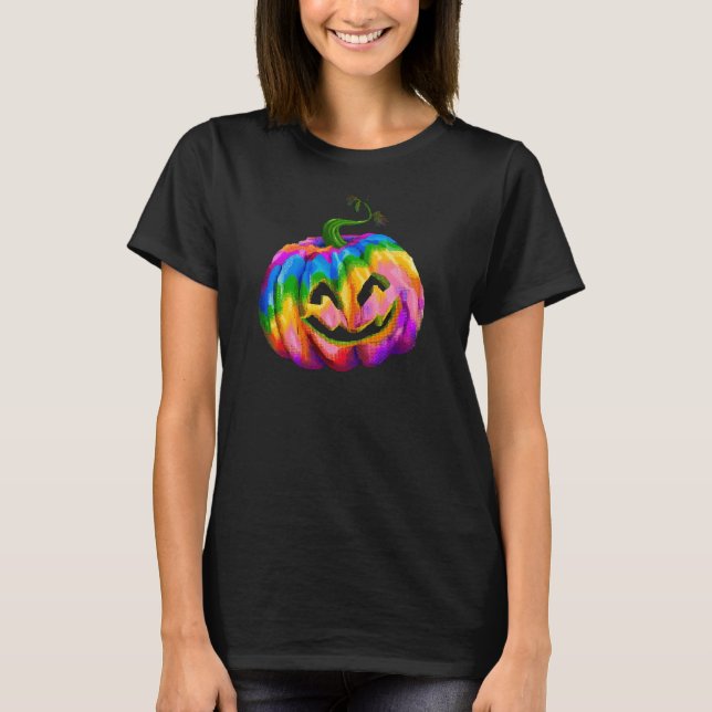 Neon Rainbow Pumpkin Halloween T-Shirt  (Front)