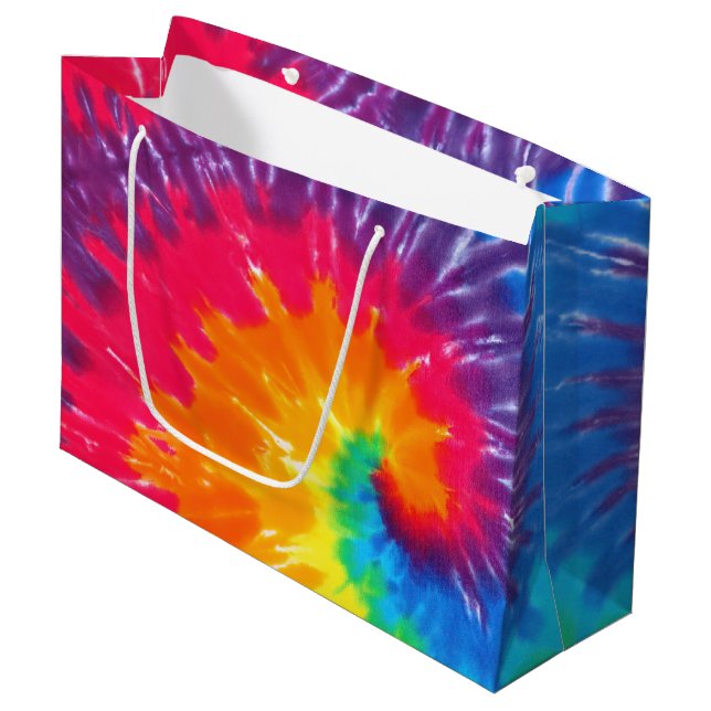 Neon Rainbow Retro Tie Dye Design Large Gift Bag (Front Angled)