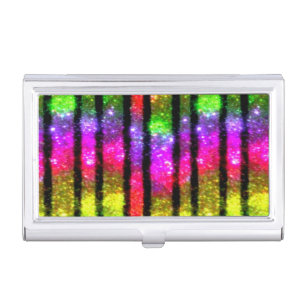 Neon Rainbow Shimmer Stripes Business Card Case