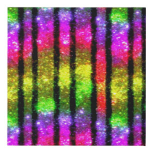 Neon Rainbow Shimmer Stripes Faux Canvas Print