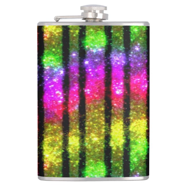 Neon Rainbow Shimmer Stripes Flask (Front)