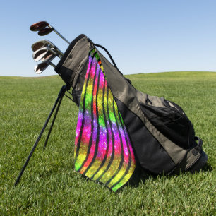 Neon Rainbow Shimmer Stripes Golf Towel