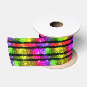 Neon Rainbow Shimmer Stripes Satin Ribbon
