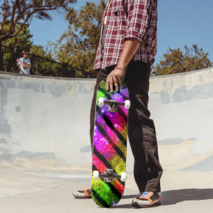 Neon Rainbow Shimmer Stripes Skateboard