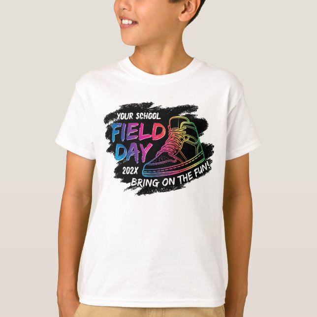 Neon Rainbow Sneaker School Field Day Personalized T-Shirt (Front)