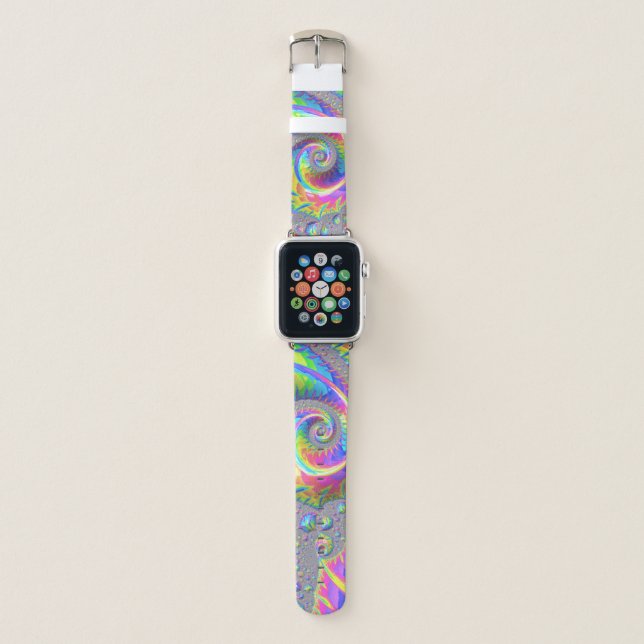 Neon Rainbow Spiral Fractal Abstract Digital Art Apple Watch Band (Front)
