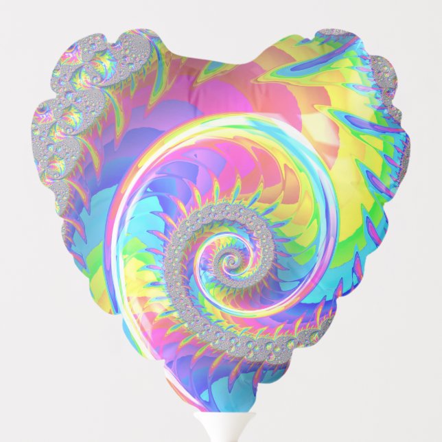 Neon Rainbow Spiral Fractal Abstract Digital Art Balloon (Back)