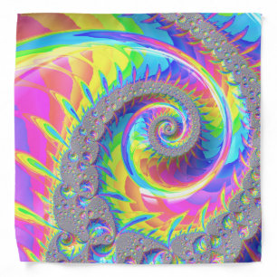 Neon Rainbow Spiral Fractal Abstract Digital Art Bandana