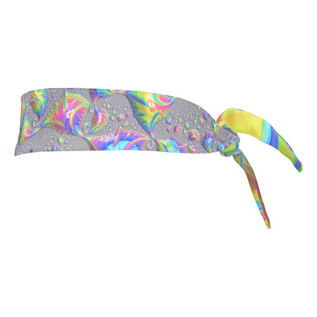 Neon Rainbow Spiral Fractal Abstract Digital Art Tie Headband (Rotate 90)