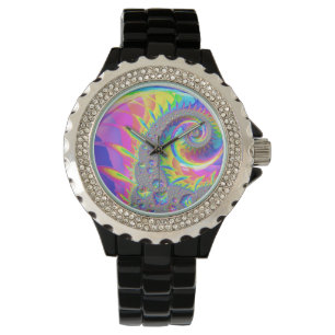 Neon Rainbow Spiral Fractal Abstract Digital Art Watch