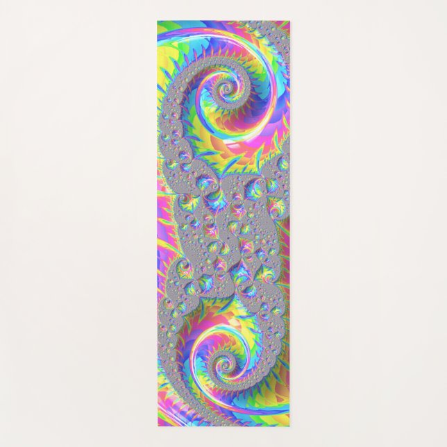 Neon Rainbow Spiral Fractal Abstract Digital Art Yoga Mat (Front)