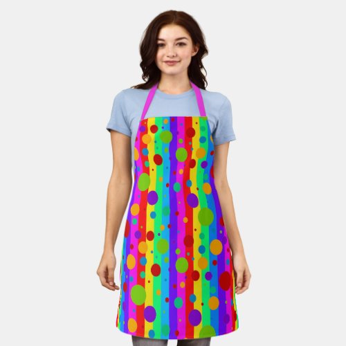 Neon Rainbow Stripe and Polka Dot Apron