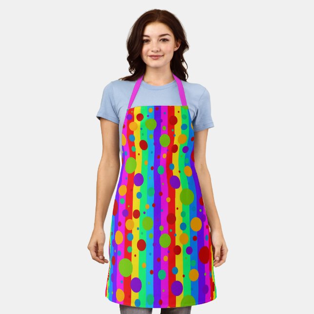 Neon Rainbow Stripe and Polka Dot Apron (Worn)