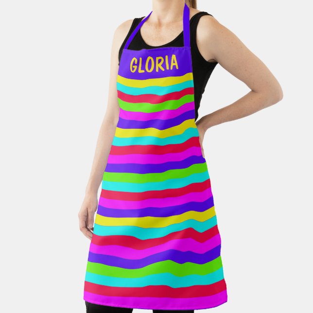Neon Rainbow Stripe Custom Apron (Insitu)