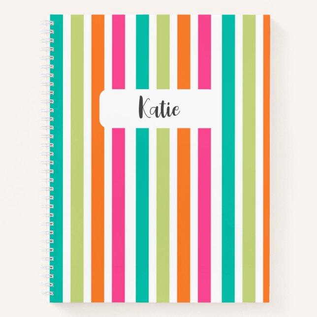 Neon rainbow stripes fun retro  notebook (Front)